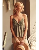 Summer blouse with lace neckline khaki 30720 - Online store - Boutique